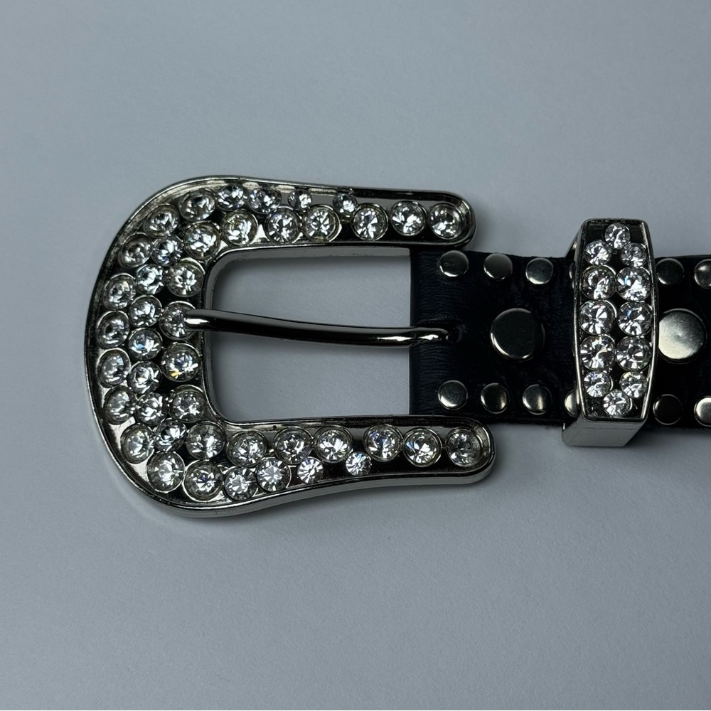 Kippys Swarovski crystal leather western Y2K black an silver trendy country belt - Picture 12 of 15